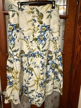 Joie Drop Waiste Midi Skirt in Blue and Olive on Cream